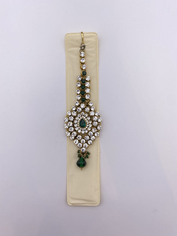 Tikka - Emerald Green Rhinestones and Beads -  Gold Base