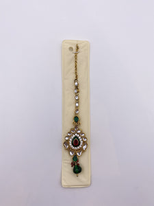 Tikka - Emeralrd Green & Maroon Rhinestones and Beads -  Gold Base
