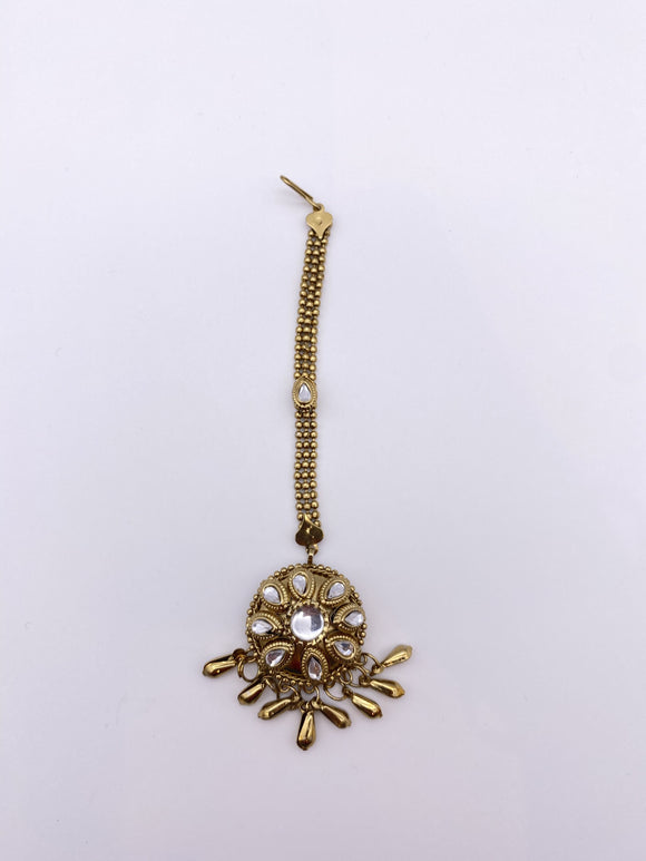 Tikka - Silver Kundan Style Rhinestones - Vintage Antique Gold Base