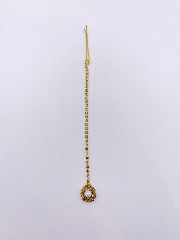 Tikka - White Pearls in Small Rainbow Shape -  Antique Gold Base