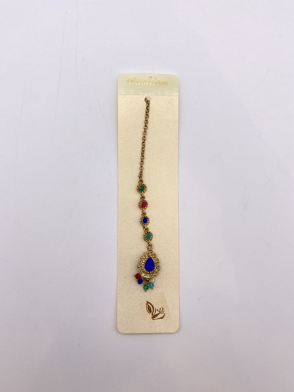 Tikka - Royal Blue Centre & Multicoloured Beads - Antique Gold Base