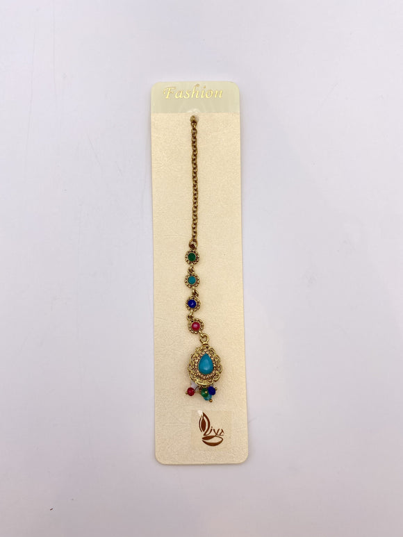 Tikka - Sky Blue Centre & Multicoloured Beads - Antique Gold Base