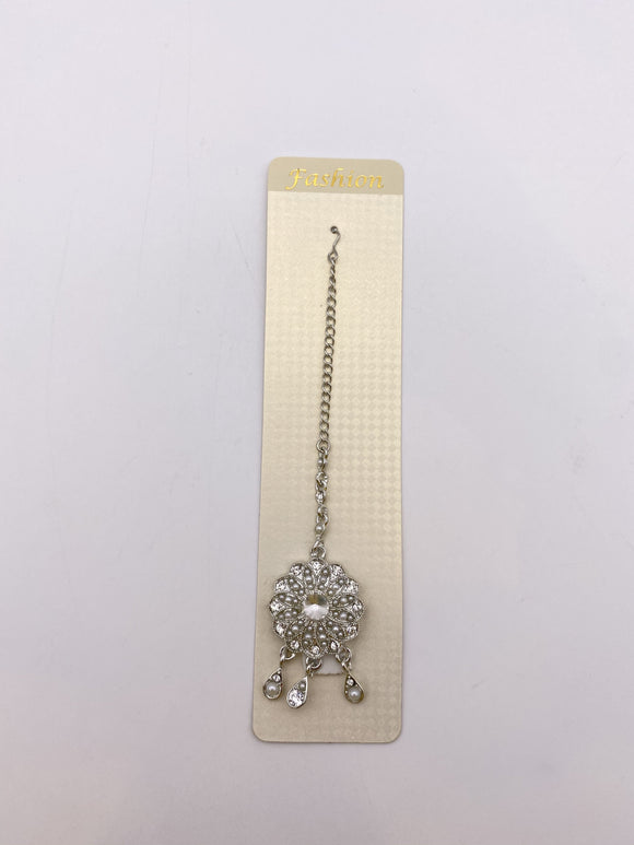 Tikka - White Pearls Flower Shape - Silver Base